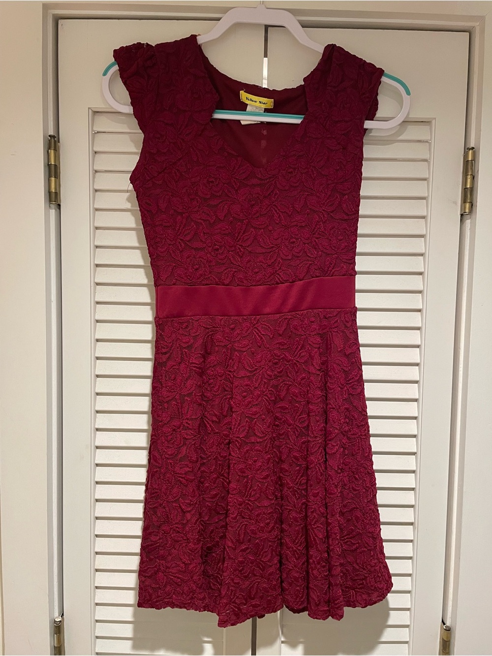 Women's Burgundy Lace Fit-and-Flare Dress